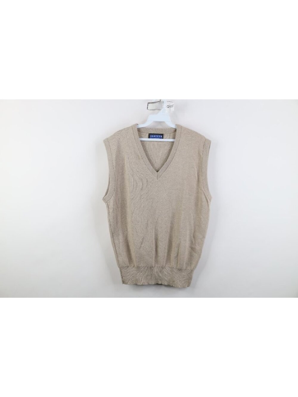 Vtg 90s Streetwear Mens Medium Blank Knit V-Neck Sweater Vest Oatmeal Brown USA